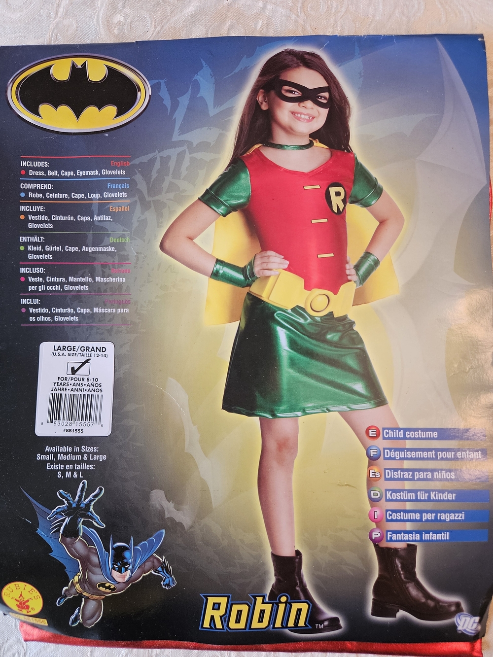 Robin Girls Superhero Costume Batman, Rubie's, Large 12-14, 8-10 Yrs NWT, 4 Pce